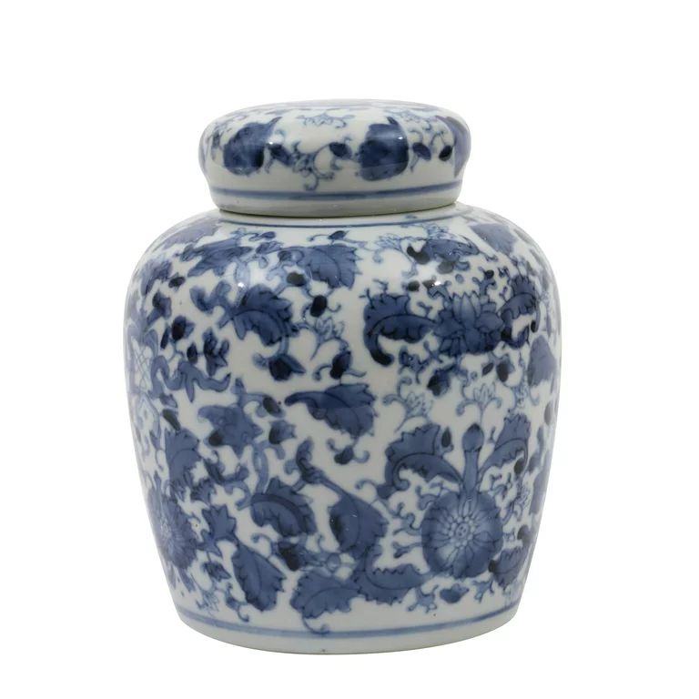 Woven Paths Blue and White Ceramic Ginger Jar with Lid | Walmart (US)