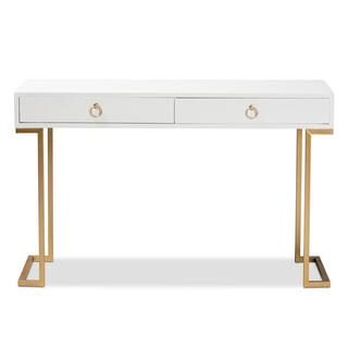 Beagan 47.2 in. White and Gold Rectangle Wood Top Console Table | The Home Depot