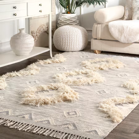 Light Gray Shaggy Moroccan Lattice Fringe 7' 6" x 9' 6" Area Rug | Rugs USA