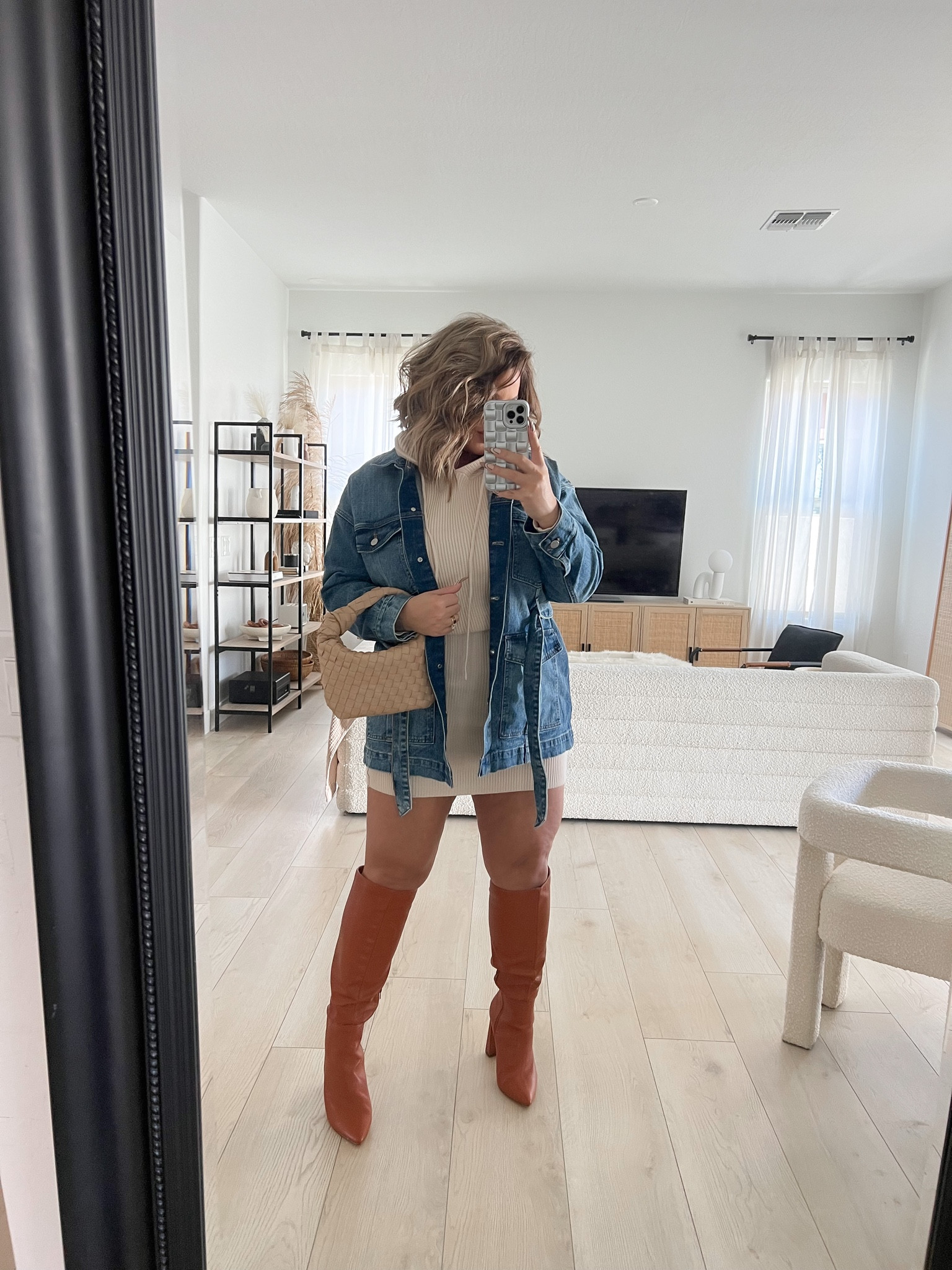 Jacket L 
Dress L 
Boots wide calf friendly and come in several colors. My calves are about 16 inches for reference. Any bigger they may not fit.
#amazonfashion 
#amazon 
#midsize 
#denim 
#express 

#LTKcurves #LTKshoecrush #LTKFind