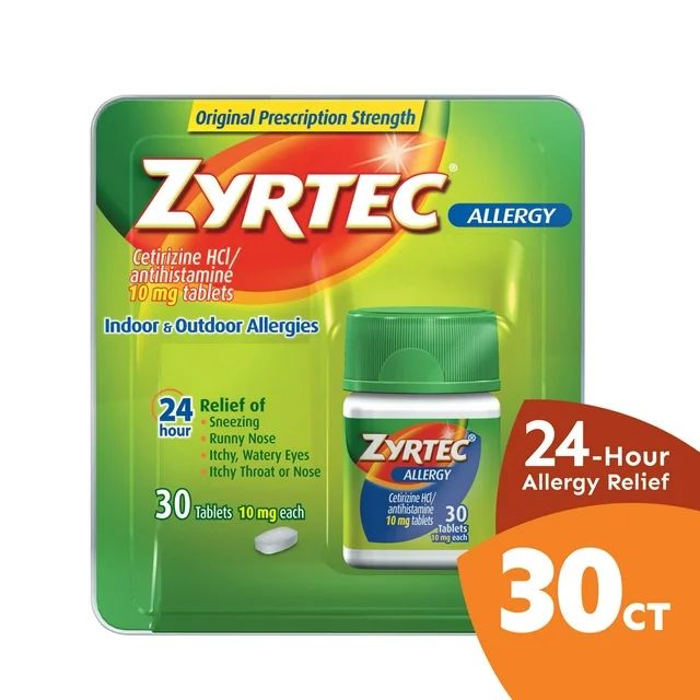Zyrtec 24 Hour Allergy Relief Tablets with 10 mg Cetirizine HCl, 30 Ct | Walmart (US)