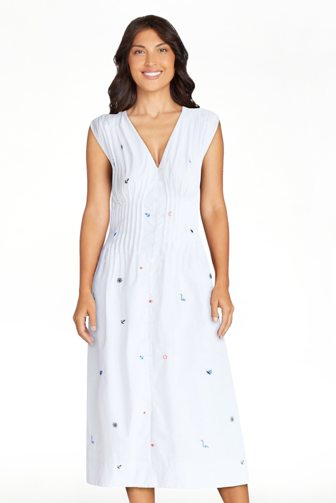 Free Assembly Women's Sleeveless Embroidered Cotton V-Neck Midi Dress, Sizes XS-XXL | Walmart (US)
