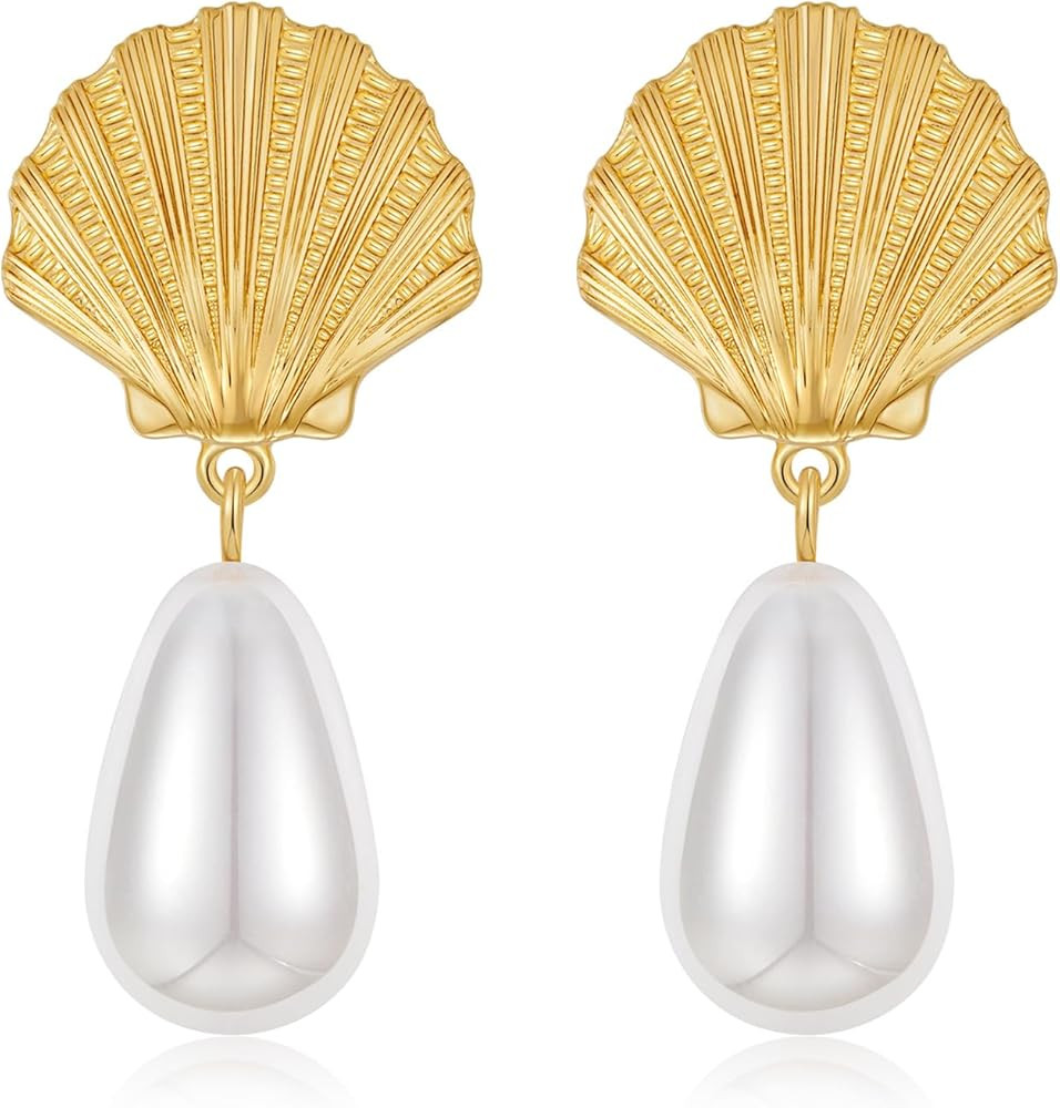LILIE&WHITE Conch Sell Gold Earrings - Women's Love Knot & Angel Wings Stud Earrings | Amazon (US)