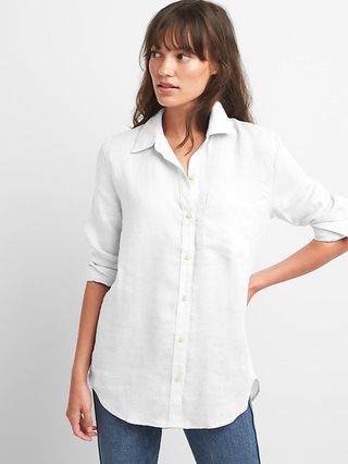 Gap Womens Oversize Boyfriend Shirt In Linen White Size L Petite | Gap US