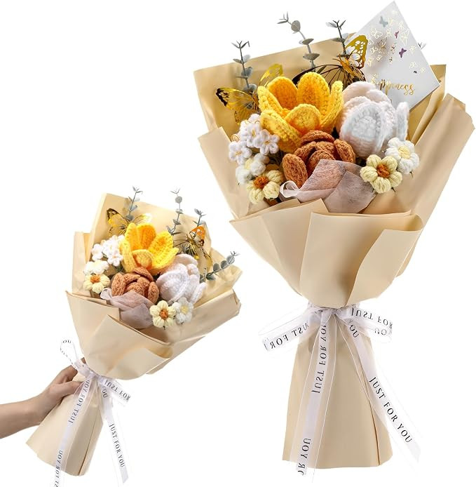 Fanfanwin Crochet Flowers Bouquet Back to School Teacher Gifts Wedding Favors Handmade Tulips Kni... | Amazon (US)