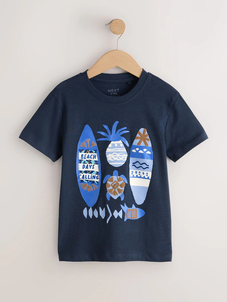 Navy Blue Surf Boards Regular Fit Short Sleeve Graphic Print T-Shirt (3-16yrs) | Next US
