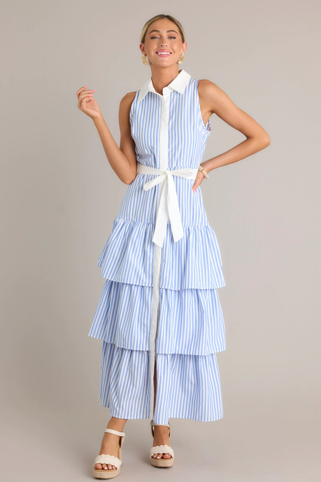 Treasure Trove Blue Stripe Button Front Maxi Dress | Red Dress