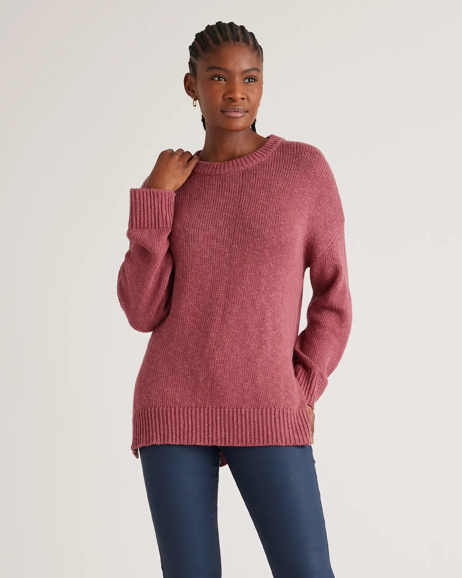 Cotton Linen Oversized Crew Sweater | Quince