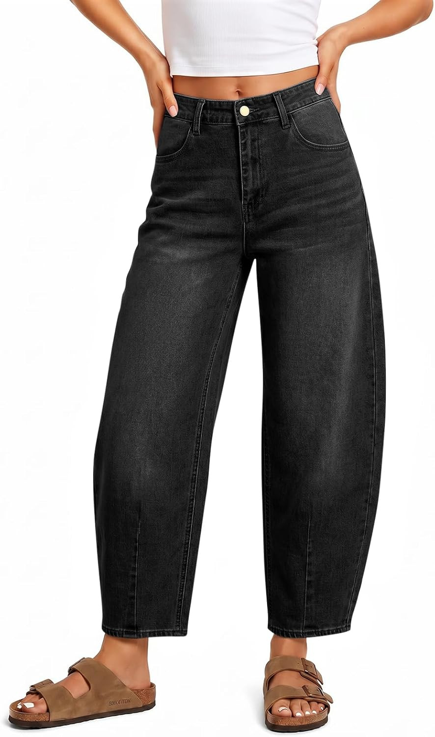 Saodimallsu Womens Barrel Jeans Cropped High Waisted Baggy Wide Straight Leg Boyfriend Denim Pants for Casual Wear | Amazon (US)
