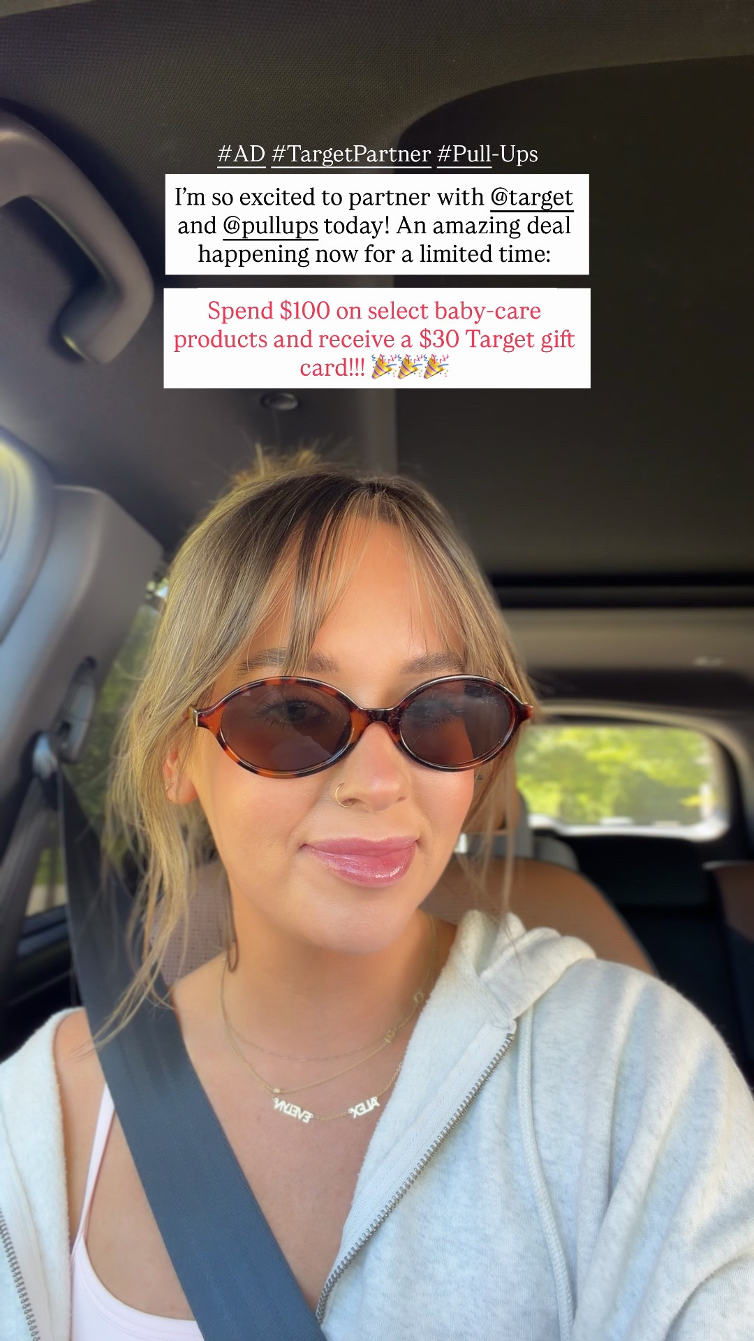 #AD Come with me to @target for a restock on our fave @pullups! They have been great for Miss Evelyn and her potty training journey 🤍 So excited to partner with them and share this amazing deal happening now — spend $100 on select baby-care products and receive a $30 Target Giftcard!! 😍🥰🥳 AND Target Circle Deal Days begins June 23 - June 26! 🎉🎉 perfect time to shop & take advantage of these amazing deals!! @shop.ltk (LTK link here) #TargetPartner #Pull-Ups

Offer: Target Circle Deal: $30 Target GiftCard with $100 select baby care purchase
Eligibility: Target Circle Membership 
Availability: Sunday Sunday June 21st - Saturday June 27th, 2026, offer expires at 11:59pm PT.
Terms & Conditions: Category Deal. Valid in store or online. Limit one coupon/deal per Target Circle account. No other same department/category coupon/deal/bonus will apply. Offer excludes items sold & shipped by Target Plus™ Partners and clearance items. Void if copied, scanned, altered, transferred, purchased, sold or prohibited by law. Coupon/deal expires at 11:59pm PT. Item(s) may not be available at all stores. Gift cards and tax will not be included in determining purchase total. Target GiftCard not valid as payment on this purchase; terms and conditions apply. Quantities limited; no rain checks. No cash value. For full details on our Price Match policy, see Target.com/PriceMatch
