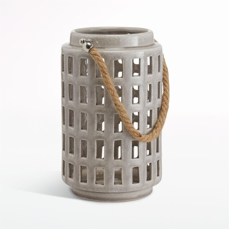 Peek 9" Light Grey Ceramic Lantern + Reviews | Crate and Barrel | Crate & Barrel