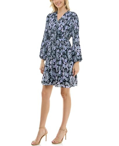 Nanette Nanette Lepore Women's Button Up Fully Lined Dress with Full Body Pleat, Smock Waist and Pleated Blouson Sleeves, Navy Print, 8 | Amazon (US)