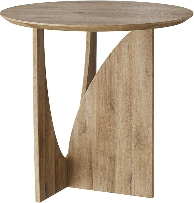 Round Side Table,Modern Aesthetic End Table with Oak Veneer,Wood Accent Table for Living Room, Be... | Amazon (US)