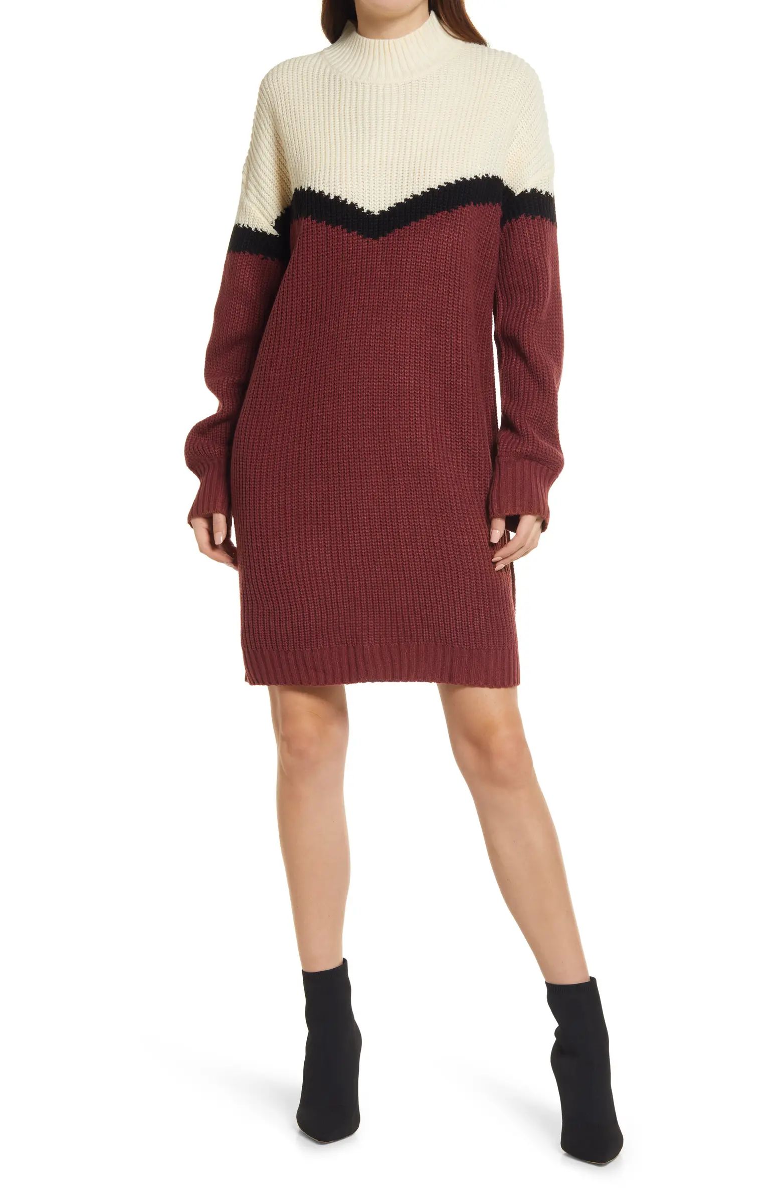 Chevron Mock Neck Long Sleeve Sweater Dress | Nordstrom
