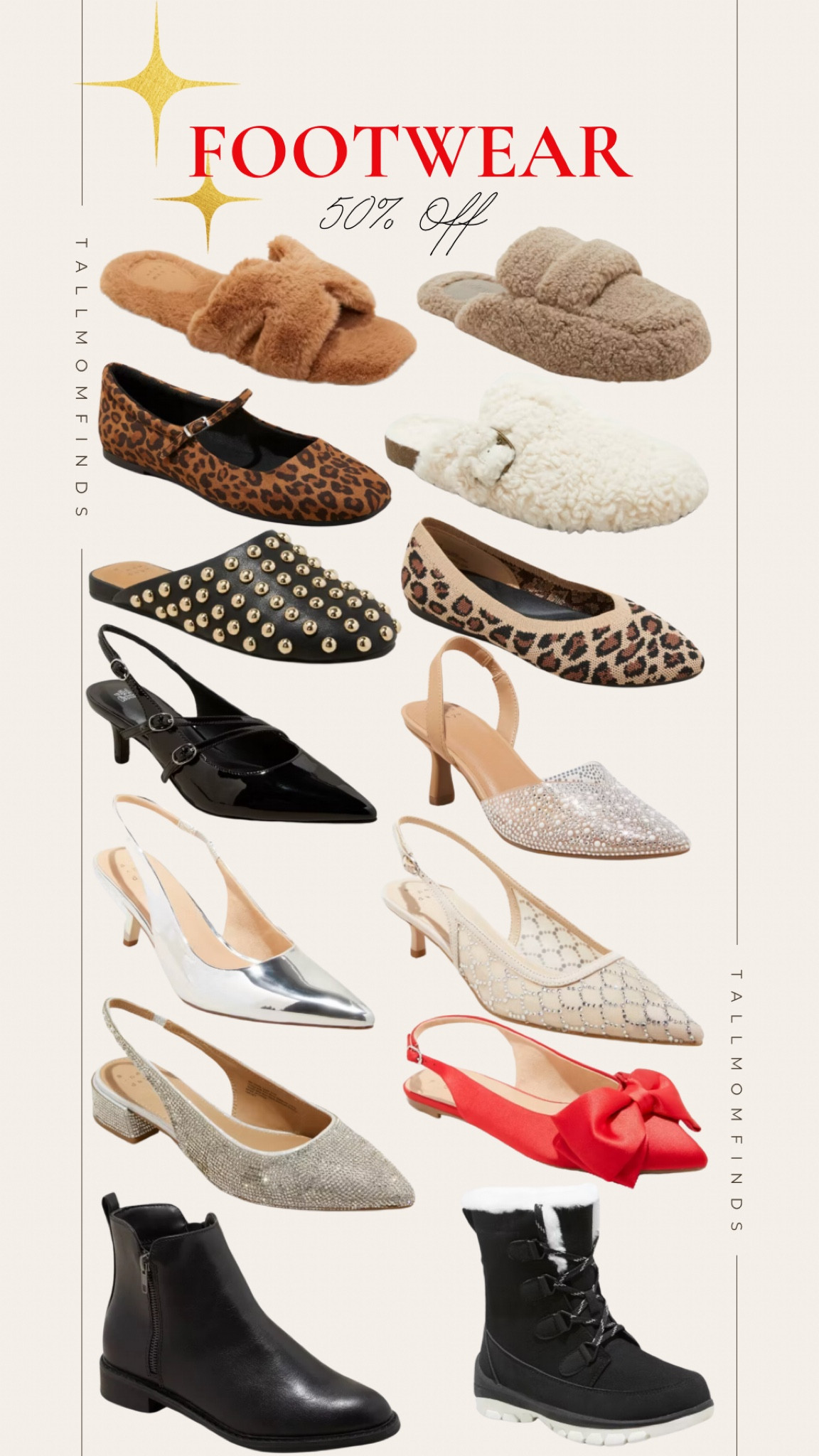 50% off all footwear up to size 12, slippers. Flats, boots, snow boots, leopard ballet flats, heels, holiday heels 

#LTKShoeCrush #LTKCyberWeek #LTKHoliday