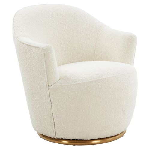 Dax Bouclé Swivel Chair, Cream | One Kings Lane