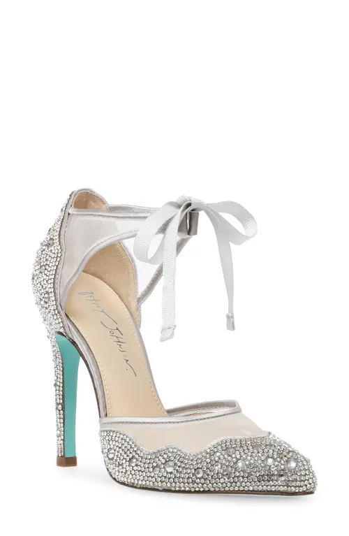 Betsey Johnson Iris Embellished Ankle Tie Pump in Silver at Nordstrom, Size 6 | Nordstrom