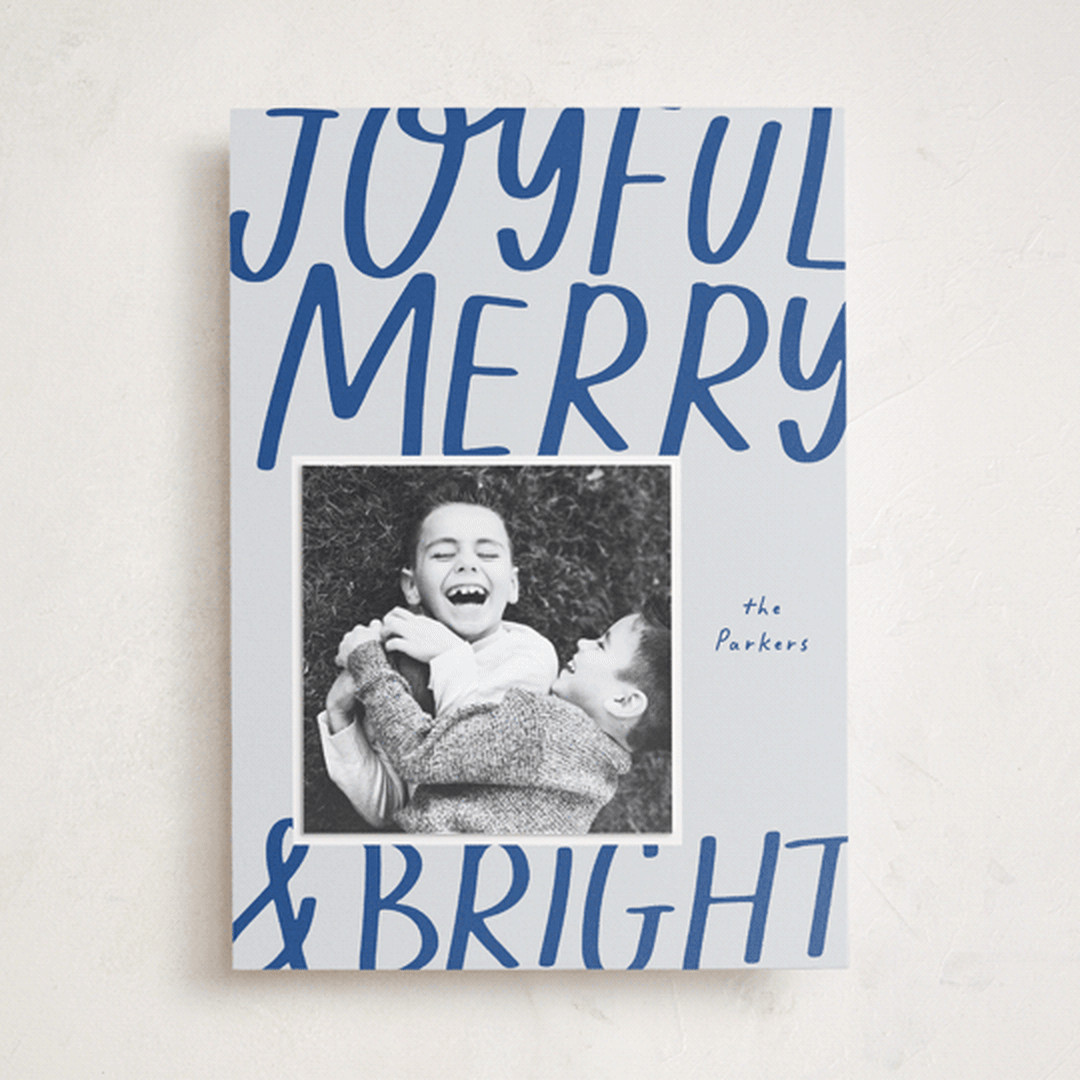 "Joyful Merry Bright" - Customizable Holiday Photo Mount Cards in Pink by AK Graphics. | Minted