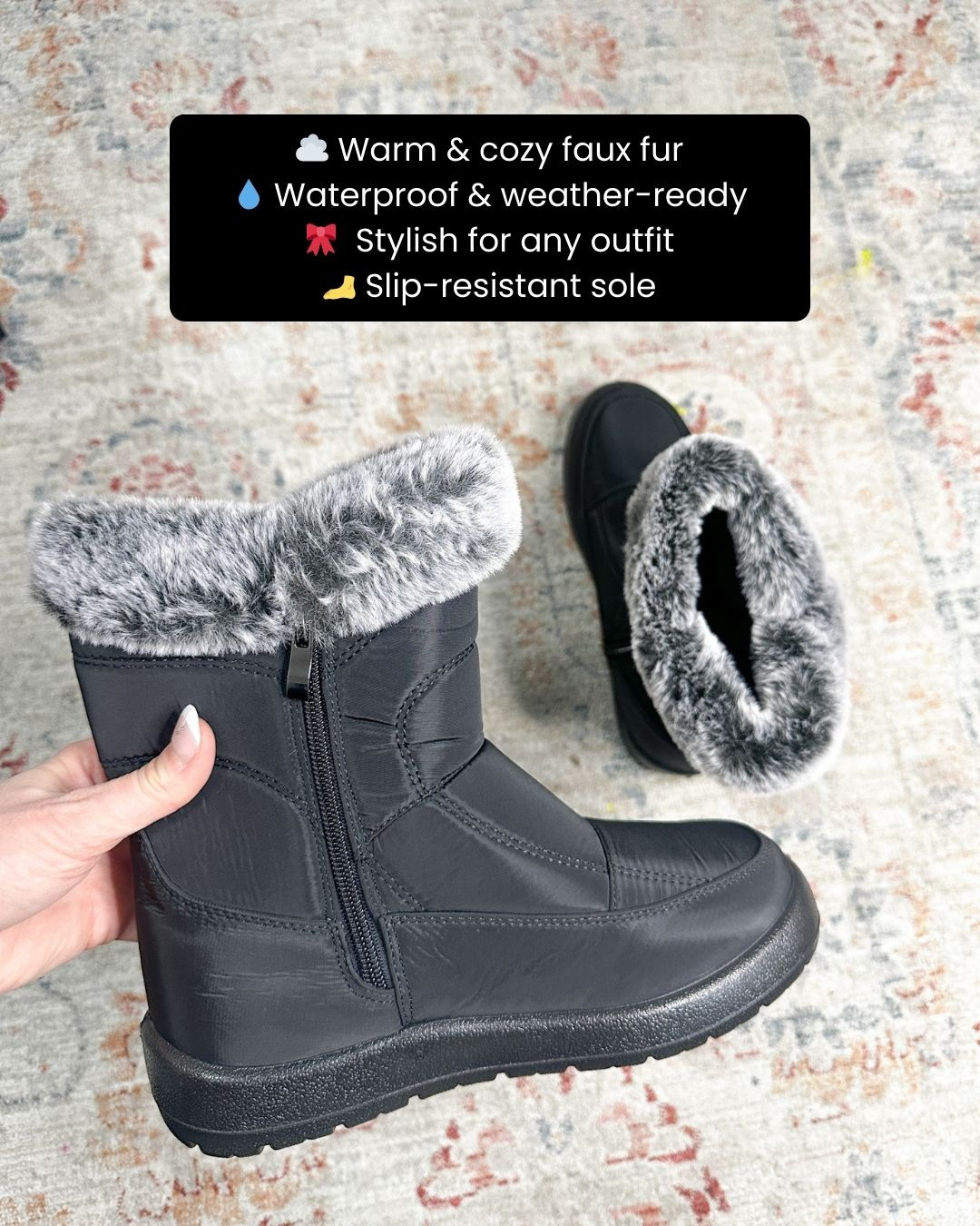 Step into cozy style with these Waterproof Faux Fur Lined Mid-Calf Booties with Zipper 🥾✨ Perfect for chilly days, rainy walks, or snowy adventures ❄️☔️ — the waterproof exterior + soft faux fur lining keep your feet warm and dry all season long! 💛 Easy zipper design makes them comfy to slip on and go, so every outfit feels warm and stylish! 💫

#BootieSeason #WaterproofBoots #WinterFootwear #LTKStyle #AmazonFinds #CozyAndChic #WarmFeet #FallWinterFashion #LTKFinds #EverydayStyle #FashionFootwear #StayCozy #LinedBooties #HomeAndStyle #ColdWeatherEssentials 

 