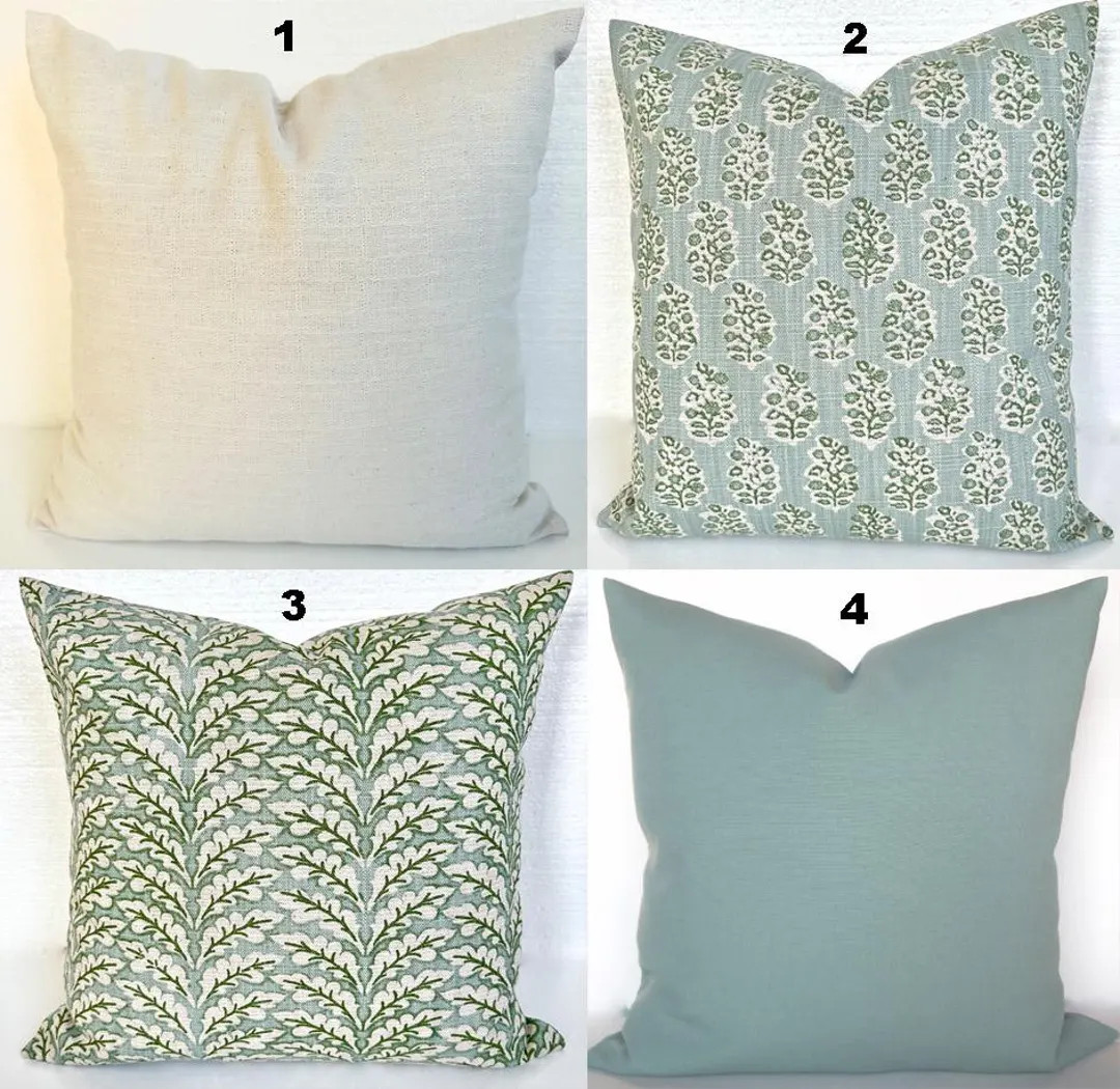 GREEN Pillows Blue Pillow Covers Pillow Green Throw Pillow Covers Green Spa Blue .all Sizes. Euro... | Etsy (US)
