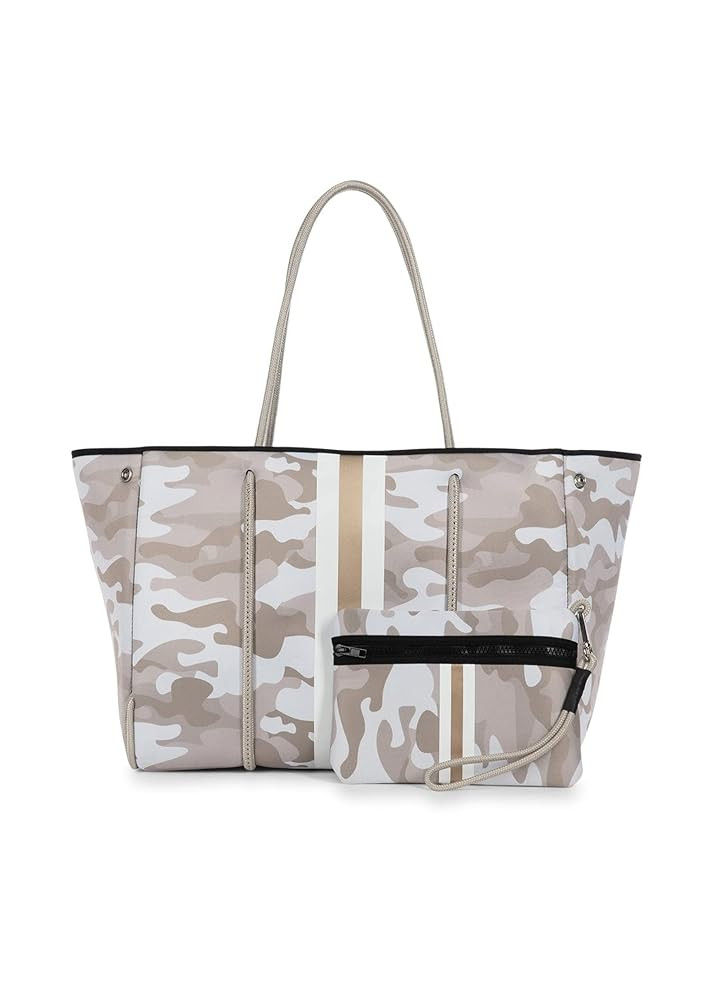Haute Shore - Greyson Sahara Neoprene Tote Bag wZipper Wristlet Inside, Beige Camo WWhite & Roseg... | Amazon (US)