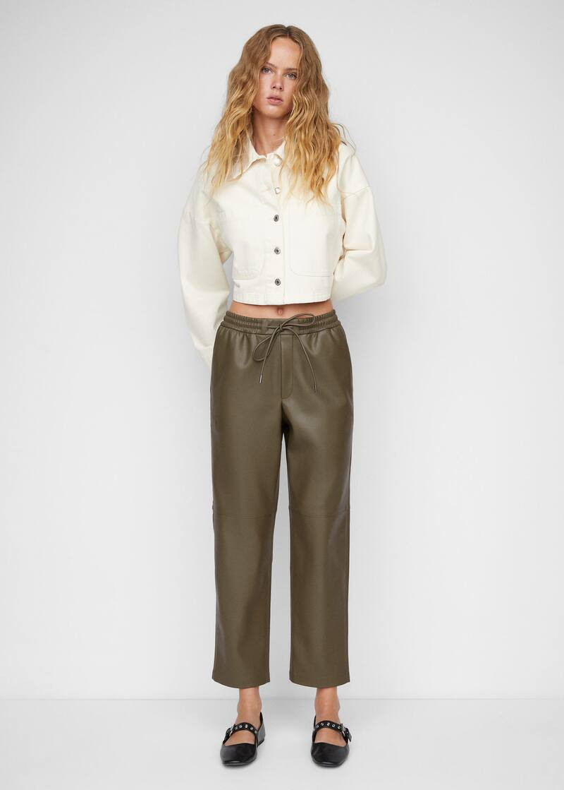 Leather-effect elastic waist trousers -  Women | Mango USA | MANGO (US)