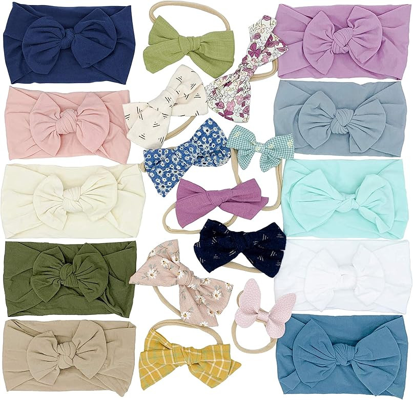 Diaper Squad Baby Girl Bow Headbands Newborn Infant Toddler 20-pack Hairbands and Bows Child Hair... | Amazon (US)