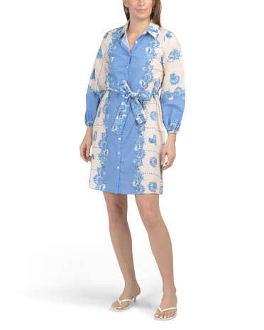 Long Sleeve Shell Print Mini Shirt Dress | Marshalls