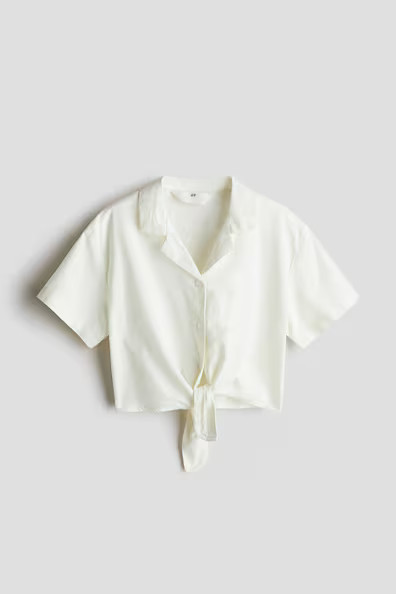 H & M - Knot-Detail Cropped Shirt - White | H&M (US + CA)