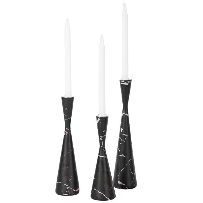 Fabulaxe Set of 3 Decorative Resin Taper Candle Holders, Marble Design Modern Candlesticks | Target