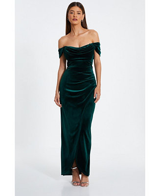 QUIZ Women's Velvet Cowl Detail Bardot Maxi Dress - Macy's | Macy's