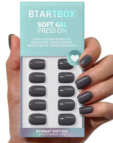 BTArtbox Press On Nails Short - Deep Grey Squoval Press On Nails with Glue for Women, Opaque Soft Gel Glue On Nails in 15 Sizes - 30 Stick On Nails Kit, Fog Friend | Amazon (US)