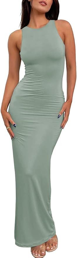 LILLUSORY Backless Maxi Dress Women's 2023 Spring Summer Casual Long Tank Dresses Sexy Basic Body... | Amazon (US)