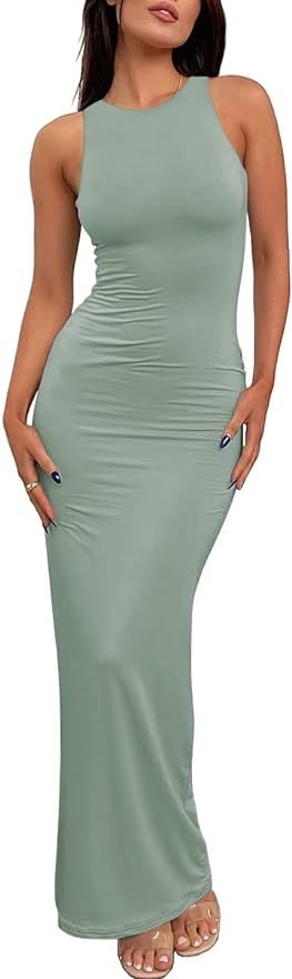 LILLUSORY Womens Summer Casual Tank Long Dresses Sexy Sleeveless Basic Prom Bodycon Party Maxi Ba... | Amazon (US)