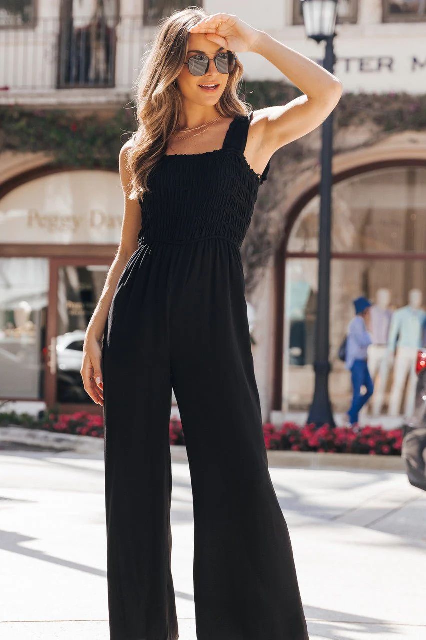 Black Square Neck Smocked Jumpsuit | Magnolia Boutique | Magnolia Boutique