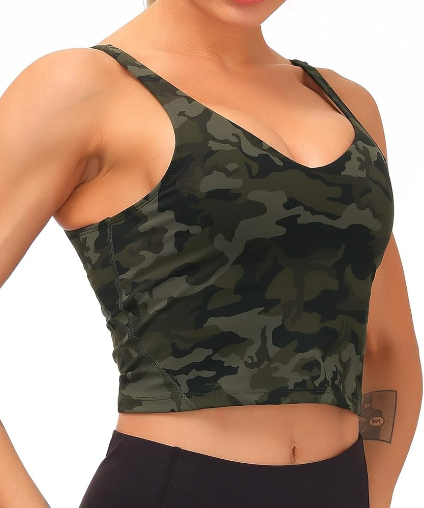 Sports Bra for Women Longline Padded Bra Yoga Crop Tank Tops Fitness Workout Running Top | Amazon (US)