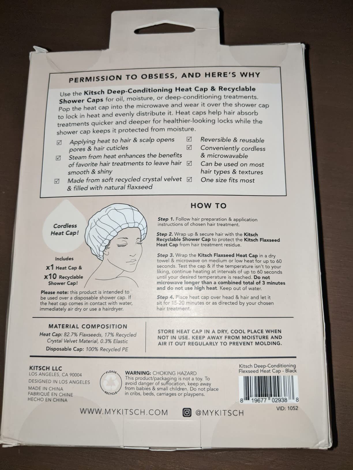 Kitsch Deep Conditioning Heat Cap - Flax Seed Cordless Steam Cap for Hair Treatment | Hair Heat C... | Amazon (US)