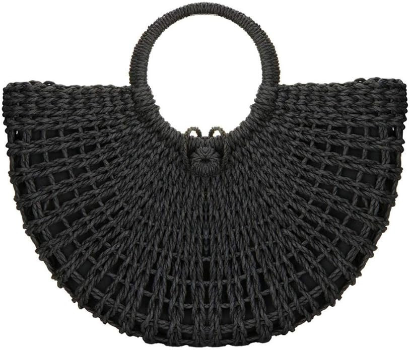 YYW Straw Bags for Women,Hand-woven Straw Top-handle Bag with Round Ring Handle Summer Beach Ratt... | Amazon (US)