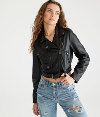 Faux Leather Cropped Moto Jacket | Aeropostale