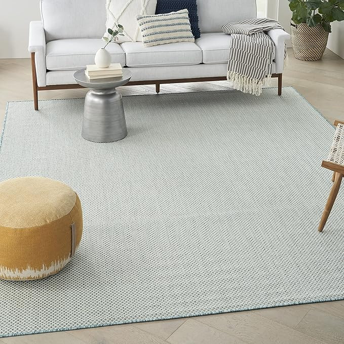 Nourison Home Courtyard Ivory Aqua 9' x 12' Area Rug - Easy Clean, Non Shedding, Bed Room, Living... | Amazon (US)