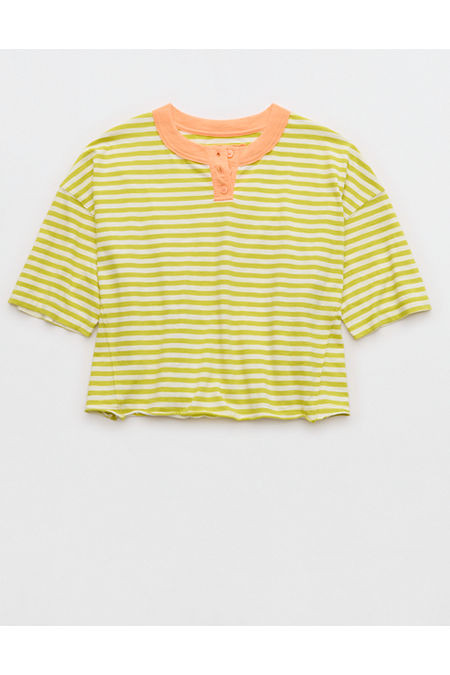 Aerie Remix Henley Cropped T-Shirt Women's Lime Slush XXS | Aerie
