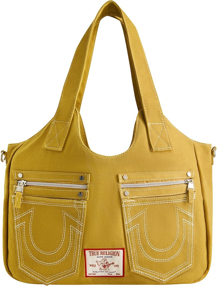True Religion Women's Satchel Bag, Crossbody Purse Handbag with Horseshoe Logo Stitching, Tan: Ha... | Amazon (US)