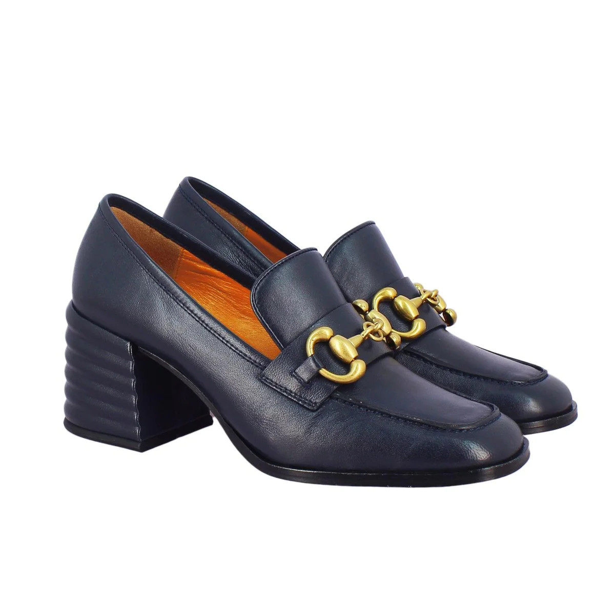 Valentina Navy Leather Block Loafers | FUTURE BRANDS GROUP