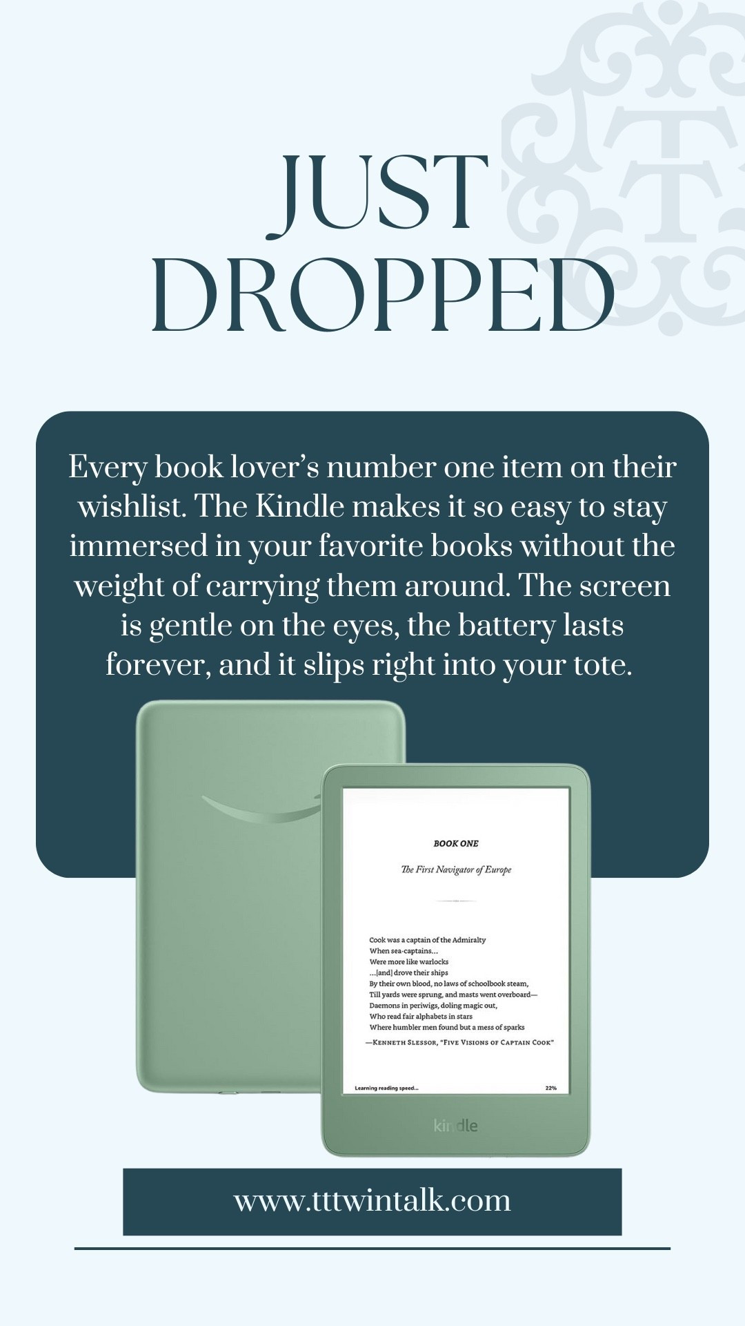 Every book lover’s number one item on their wishlist. The Kindle makes it so easy to stay immersed in your favorite books without the weight of carrying them around. The screen is gentle on the eyes, the battery lasts forever, and it slips right into your tote.

#LTKHoliday #LTKCyberWeek #LTKGiftGuide