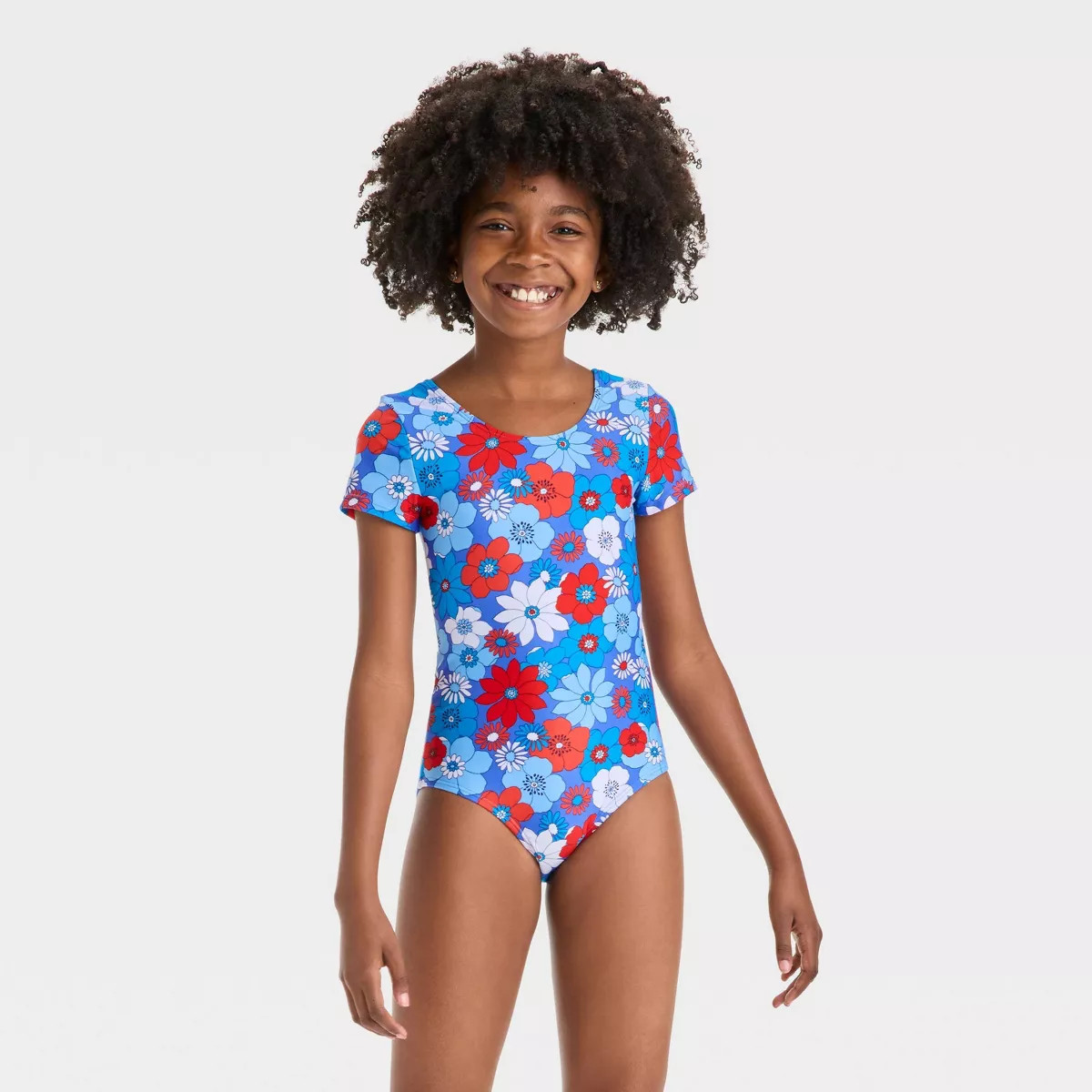 Girls' Fourth Flower Floral Printed One Piece Swimsuit - Cat & Jack™ Blue | Target
