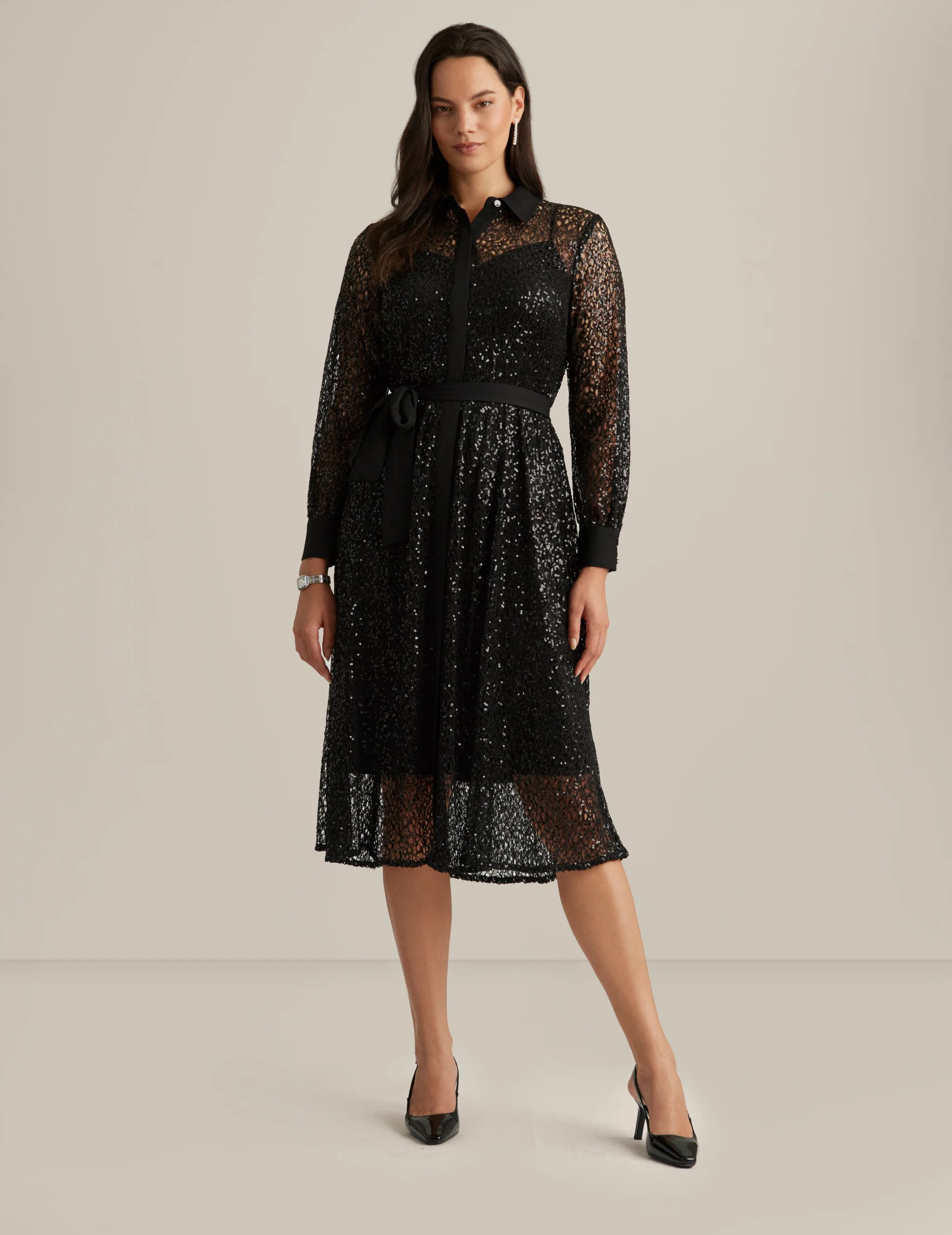 Mixed Media A-Line Shirt Dress | Anne Klein