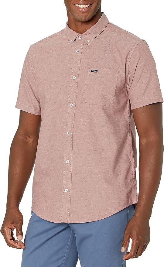 RVCA Men's Slim Fit Short Sleeve Oxford Stretch Woven Button Up Shirt | Amazon (US)