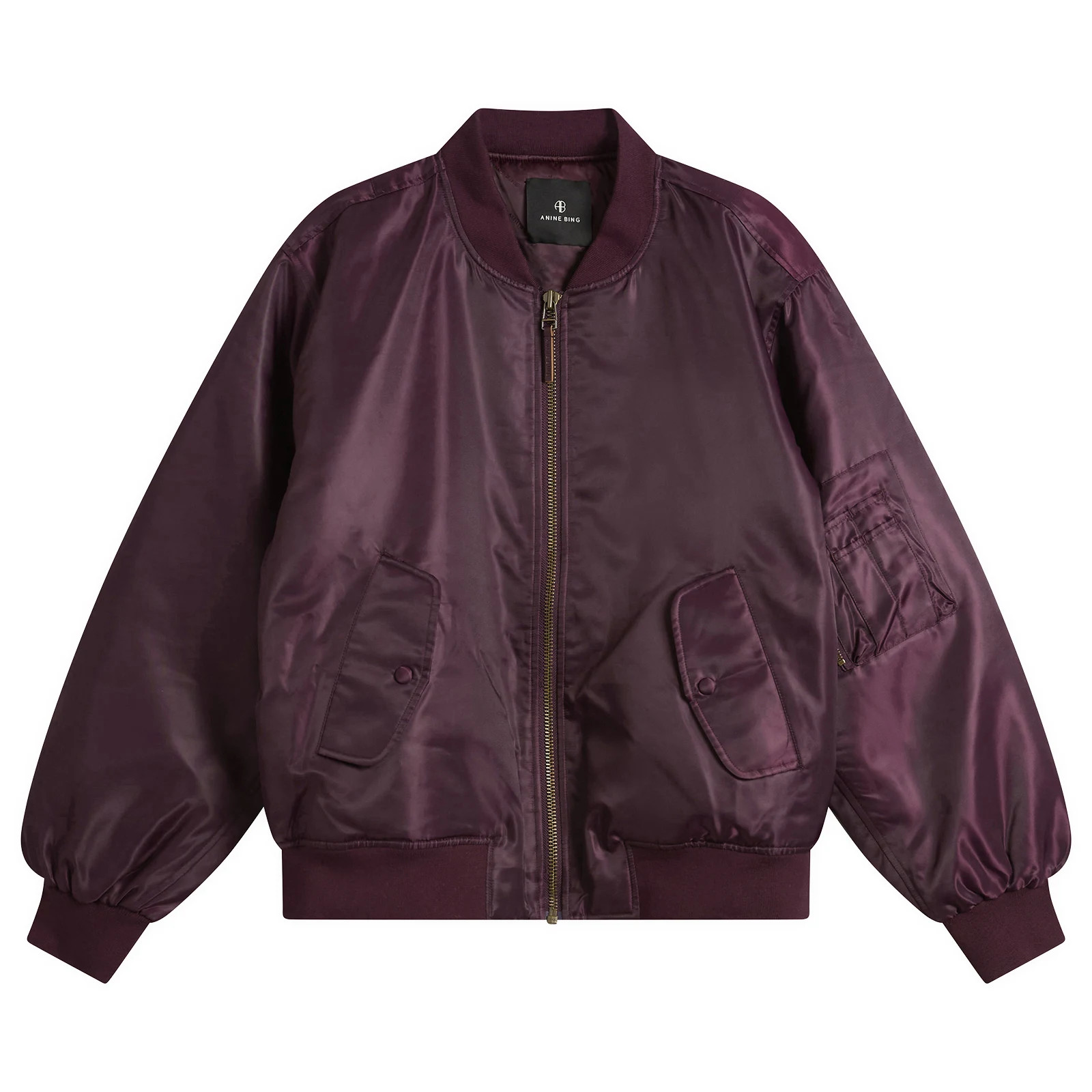 Anine Bing Women's Leon Bomber Jacket in Burgundy, Size Large | END. Clothing