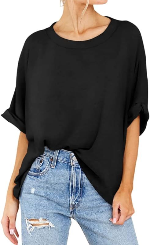 Womens' Short Sleeve Oversized Summer Crew Neck Loose Casual Tee T-Shirt | Amazon (US)