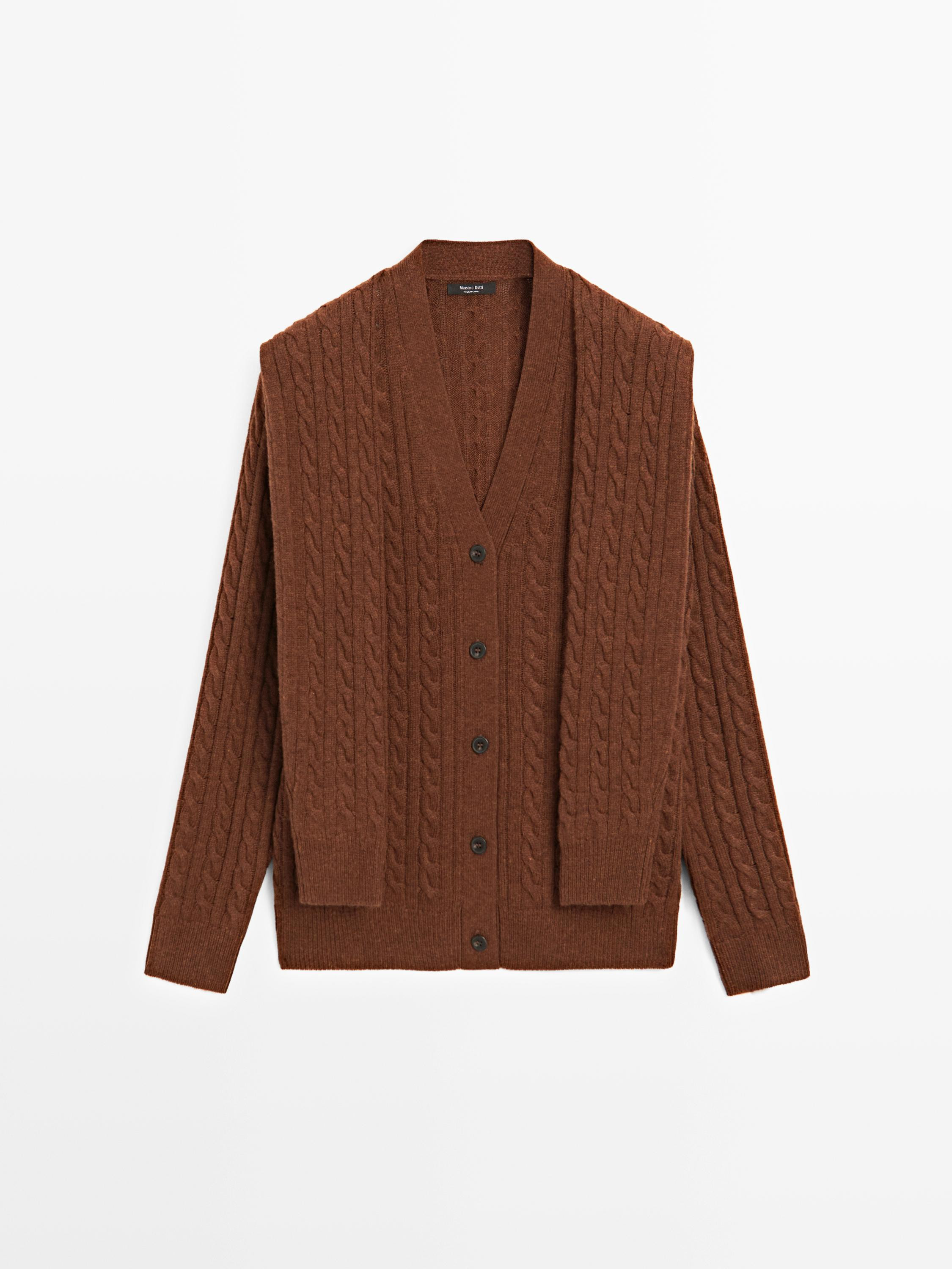 Wool blend cardigan with scarf detail · Toffee · Tops And Other Garments | Massimo Dutti | Massimo Dutti UK